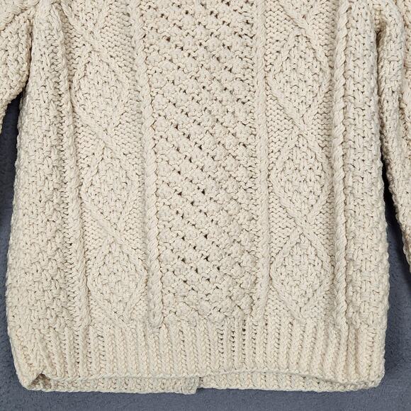 Fisherman Cardigan Sweater Womens Medium Cream Cable Knit Button Front Pockets - Picture 11 of 15
